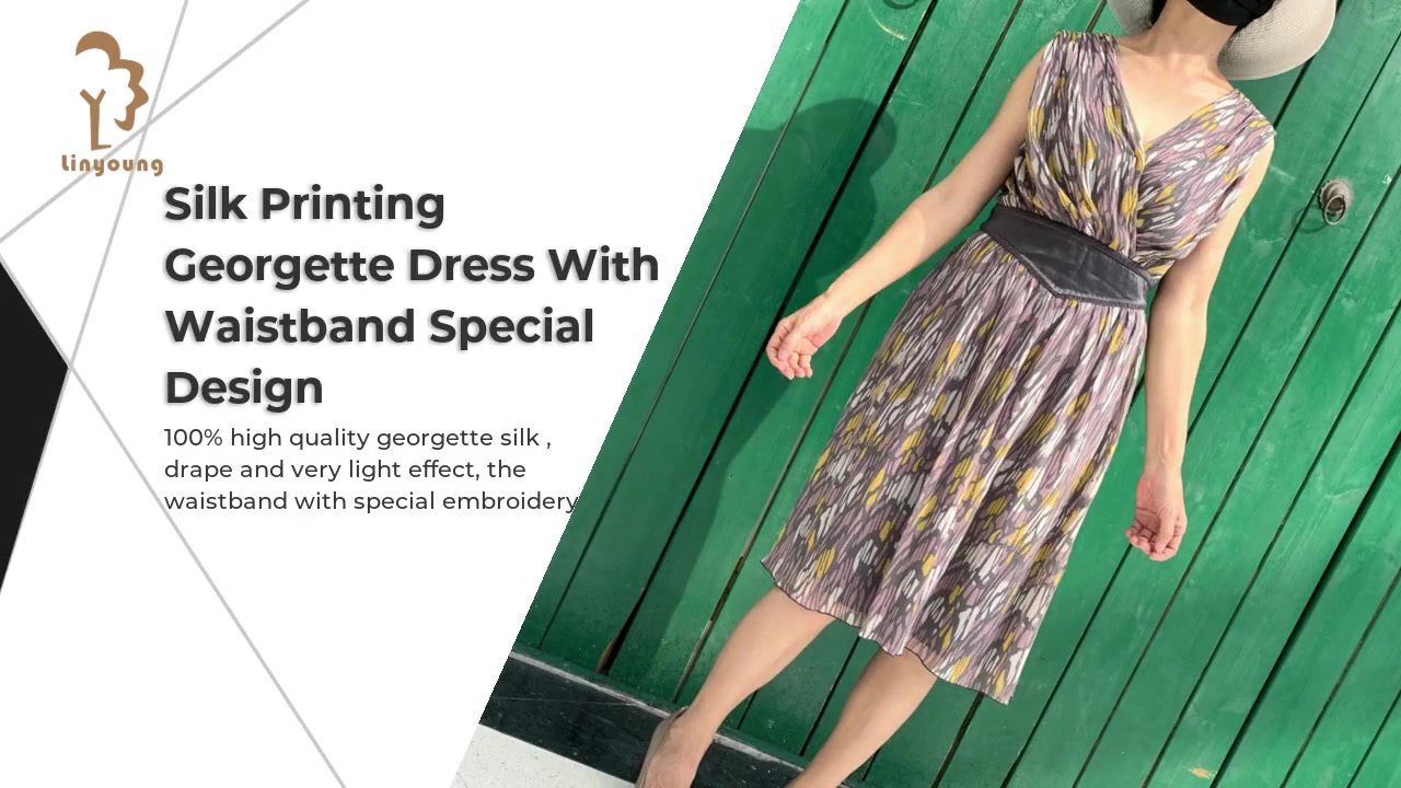 Abito in georgette con stampa di seta all'ingrosso con design speciale in vita con un buon prezzo -