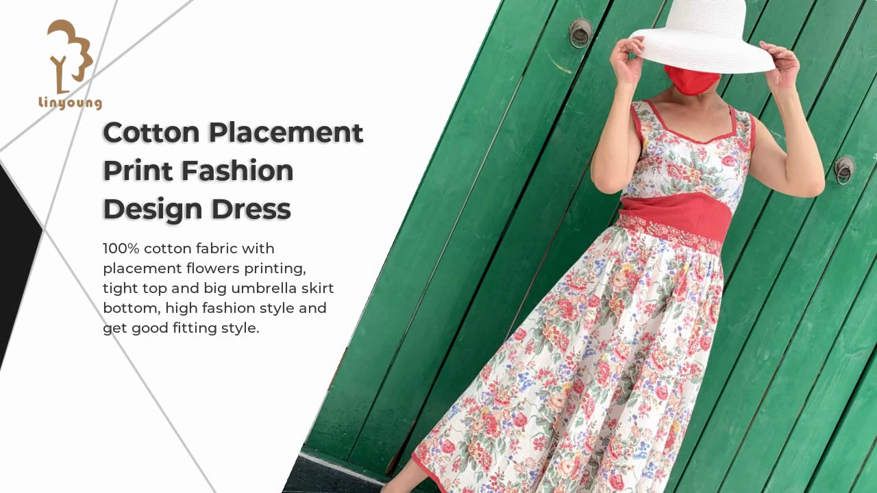 Cotton Placement .Print Fashion .Design Dress.100% cotton fabric with .placement flowers printing, .tight top and big umbrella skirt .bottom, high fashion style and .get good fitting style.