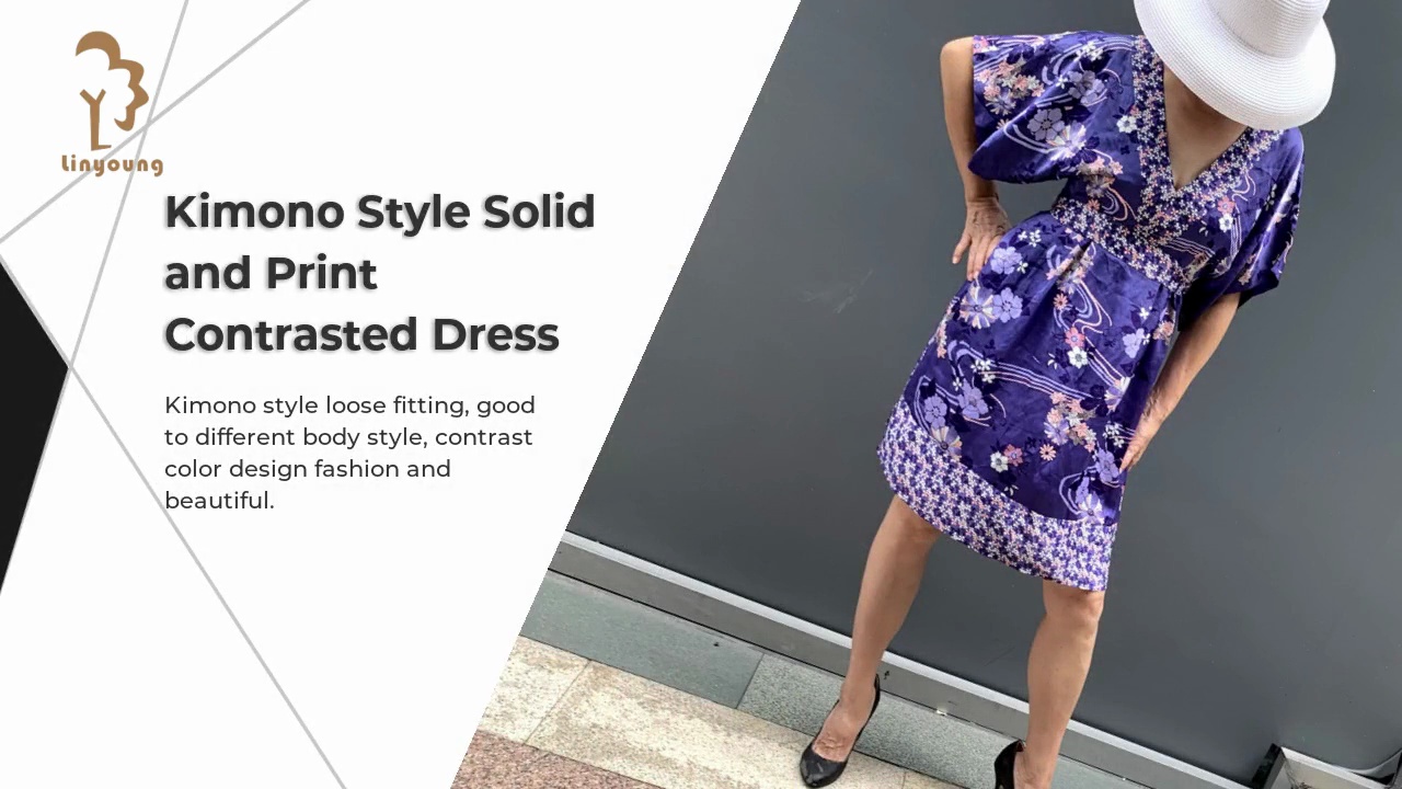 Kimono Style Solid .and Print .Contrasted Dress.Kimono style loose fitting, good .to different body style, contrast .color design fashion and .beautiful.